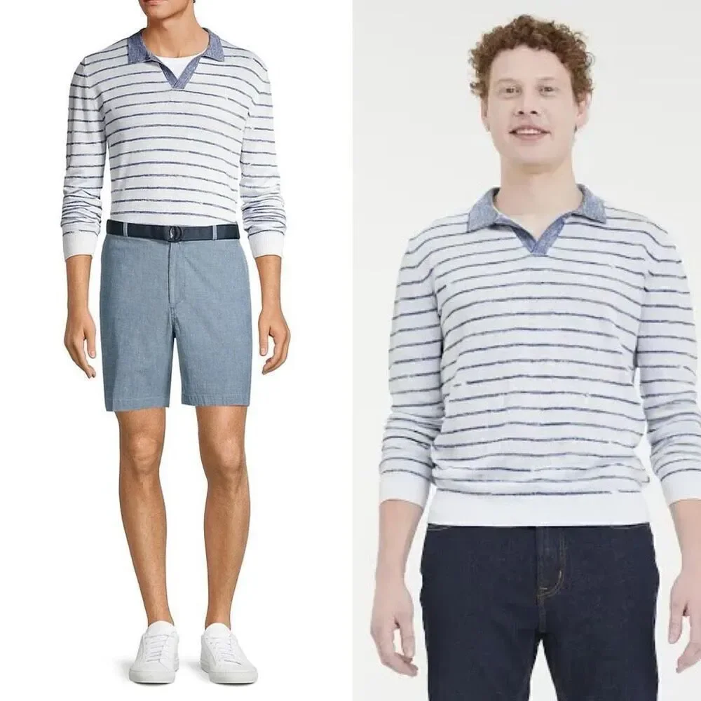 NWT Peter Millar Triste Linen Silk Wool Collar Sweater XL  Preppy Golf
